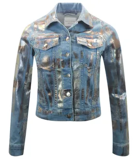 Light Blue/Gold Cotton Slim Jean Jacket - LIGHT BLUE/GOLD