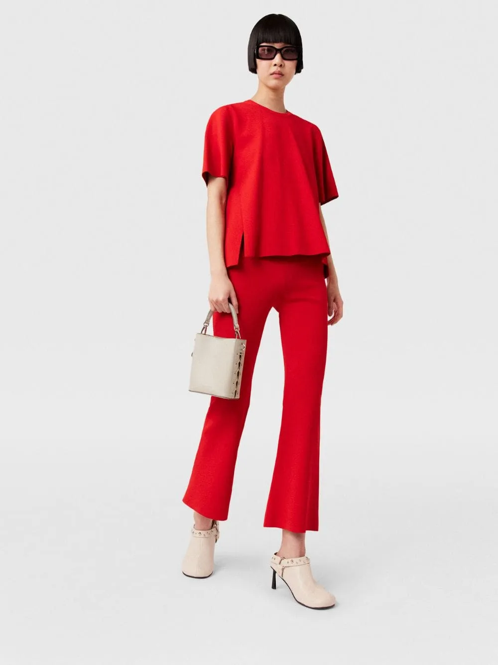 Lipstick Red Mid-Rise Flared Trousers