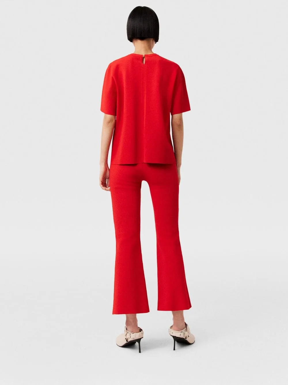 Lipstick Red Mid-Rise Flared Trousers