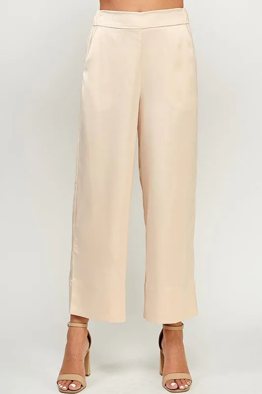 Lisbon Cropped Wide Pants - Beige