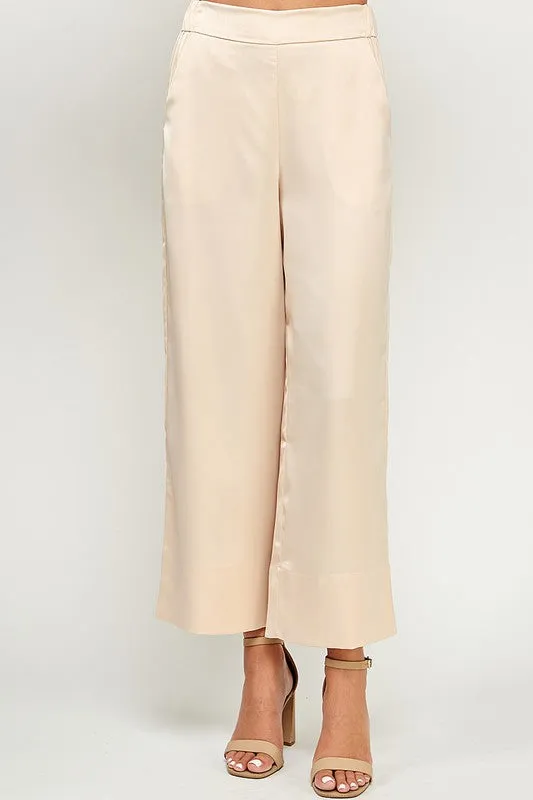 Lisbon Cropped Wide Pants - Beige