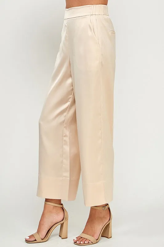 Lisbon Cropped Wide Pants - Beige