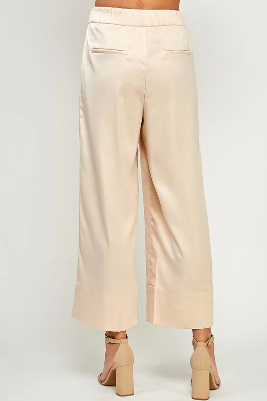 Lisbon Cropped Wide Pants - Beige