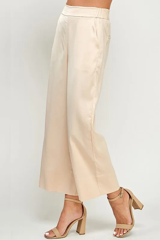 Lisbon Cropped Wide Pants - Beige