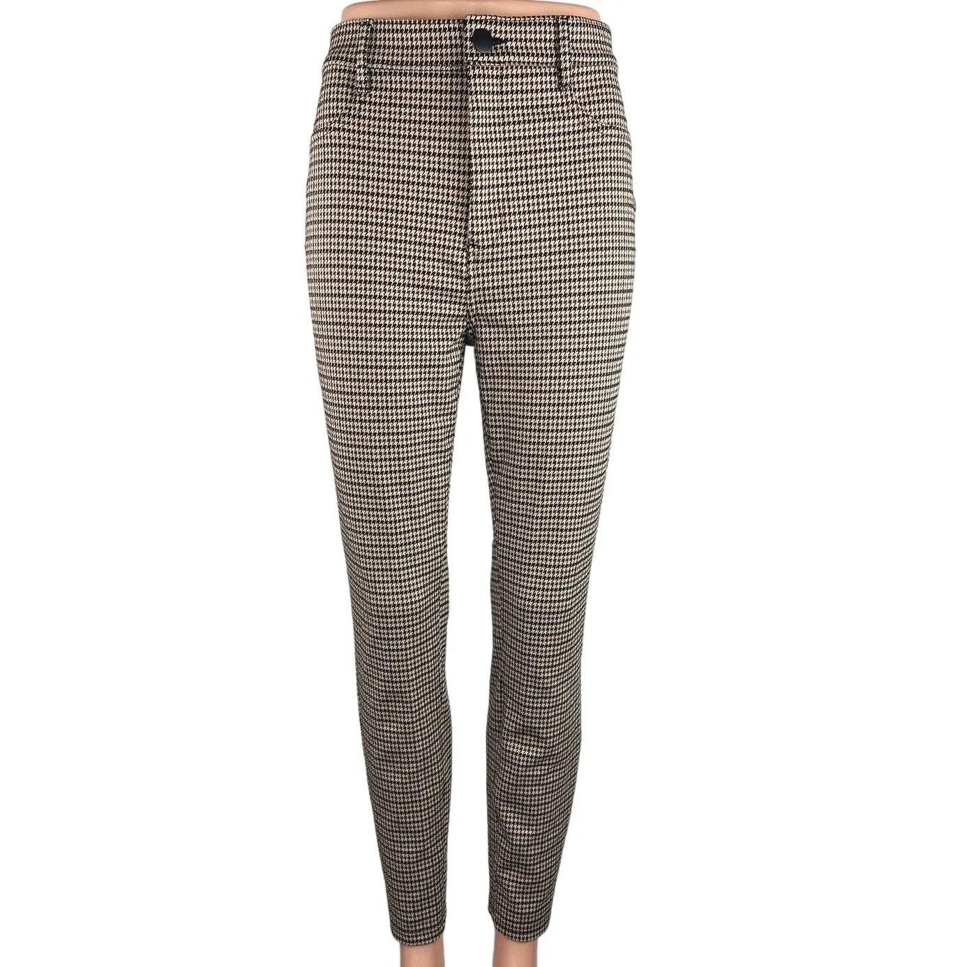 Loft Brown Black Houndstooth Skinny Leg High Rise Ankle Trouser Pants Size 8