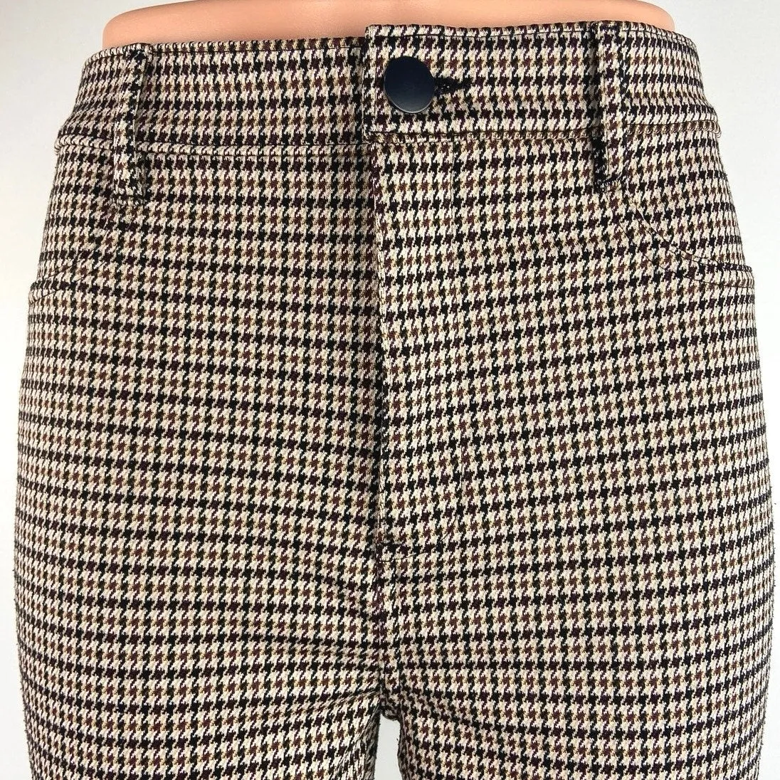 Loft Brown Black Houndstooth Skinny Leg High Rise Ankle Trouser Pants Size 8