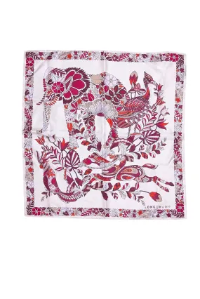 Longchamp - White, Pink, & Orange Print Square Scarf