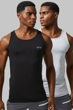 Man Active Gym 2 Pack Muscle Fit Vest | boohooMAN UK