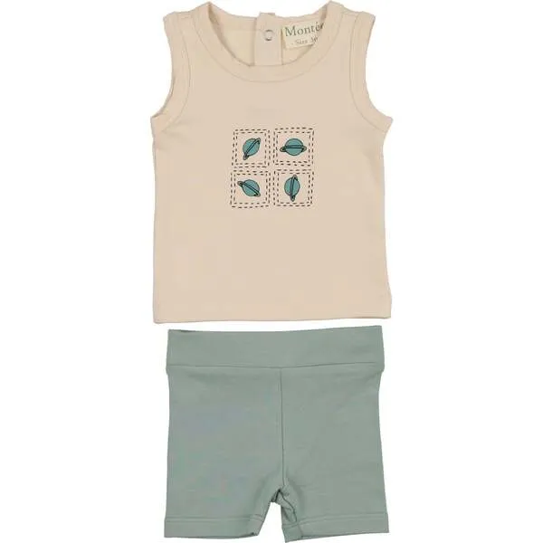 Maniere Boys Boxy Belt Bag Sleeveless Tee & Short Set, Sand