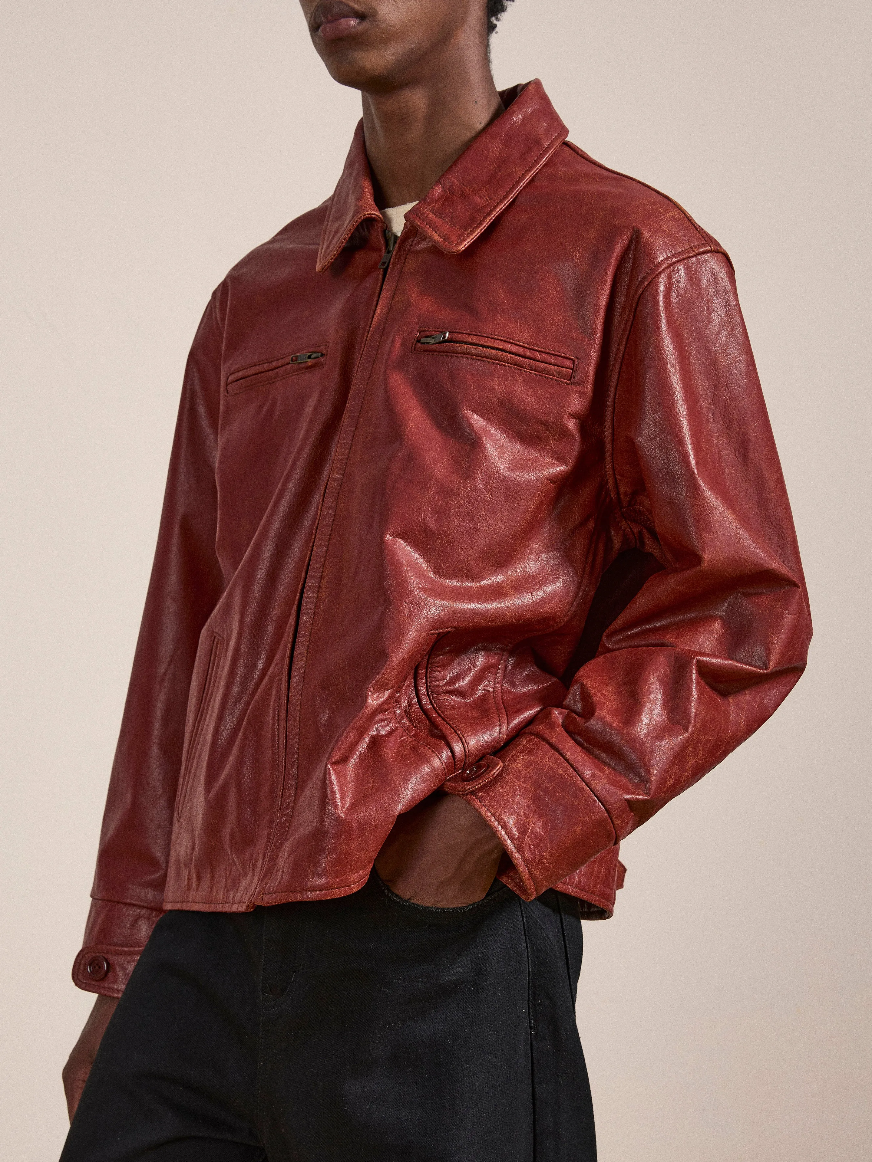 Marlboro Sun Faded  Leather Racer Jacket