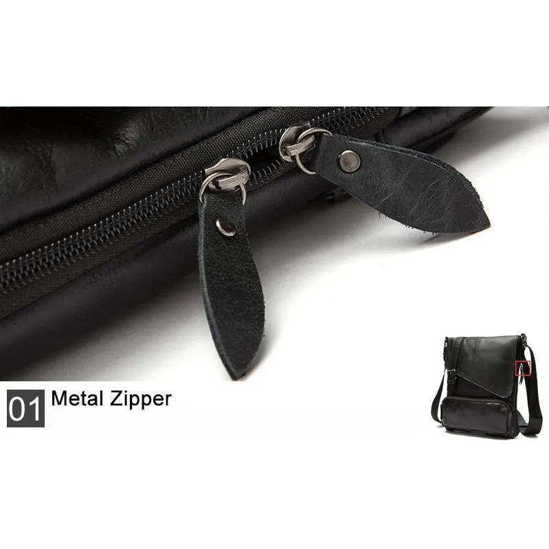 Men Black Natural Leather Shoulder Bag with a Belt Buckle Flap Closure - Leather Skin Shop