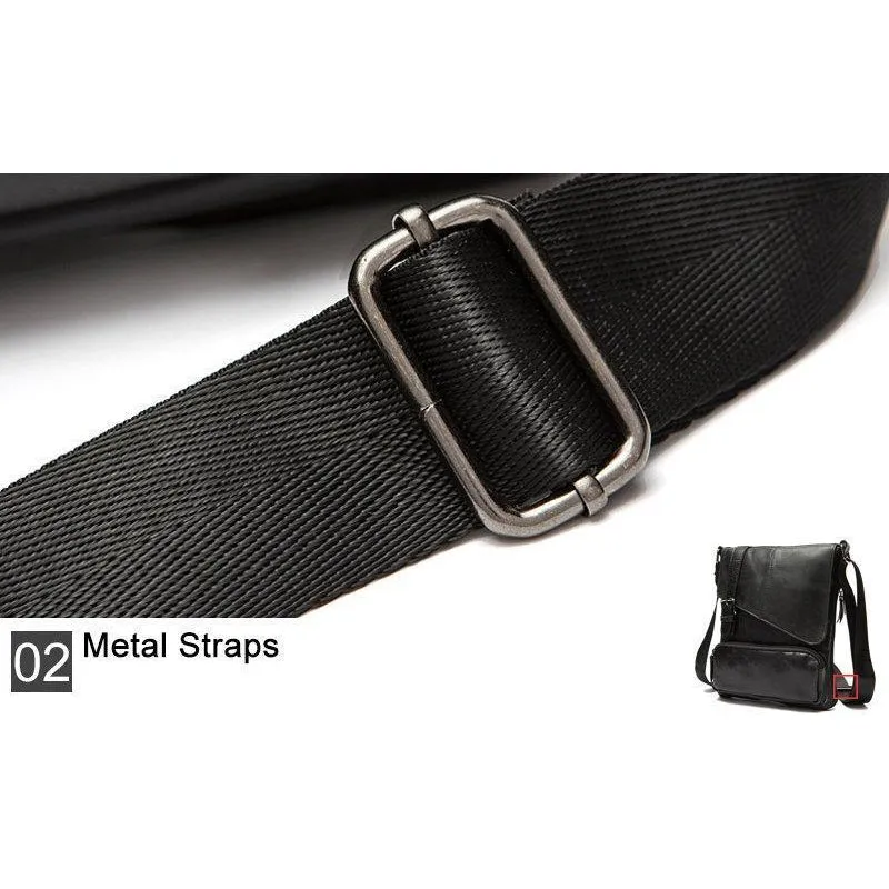 Men Black Natural Leather Shoulder Bag with a Belt Buckle Flap Closure - Leather Skin Shop