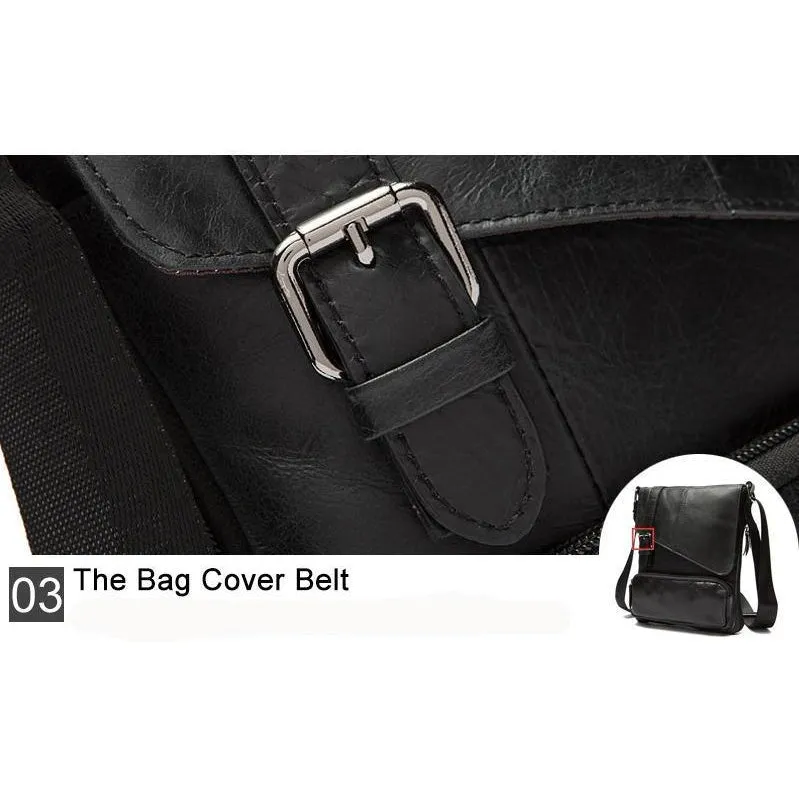 Men Black Natural Leather Shoulder Bag with a Belt Buckle Flap Closure - Leather Skin Shop