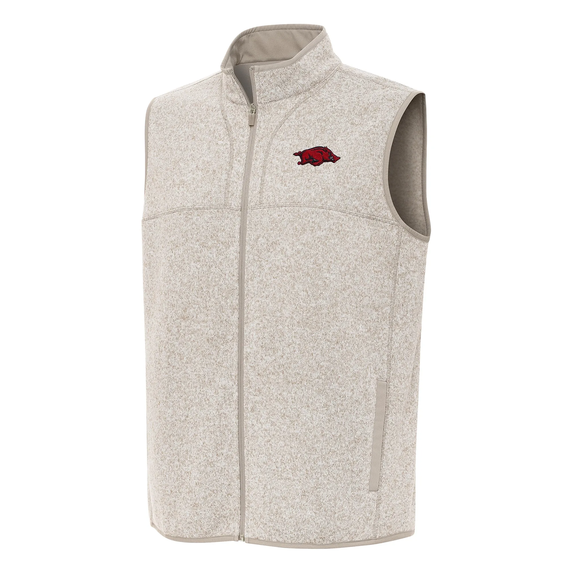 Men's Antigua Oatmeal Arkansas Razorbacks Fortune Full-Zip Vest