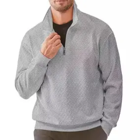 Men's Casual Zipper Stand Collar Geometric Texture Long Sleeve Pullover Sweatshirt 78923866M