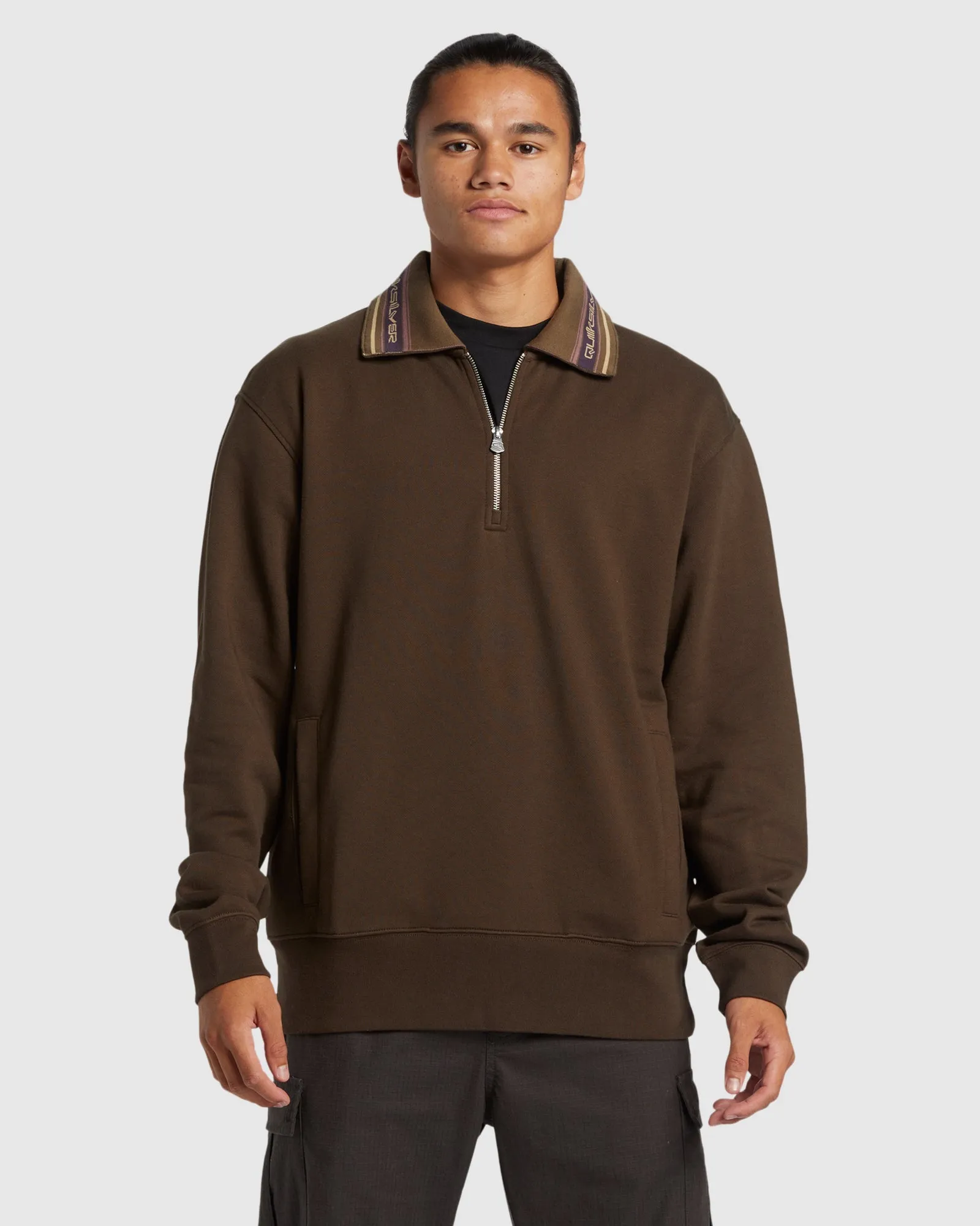 MENS COLLARED HALF ZIP PULLOVER SWEATSHIRT