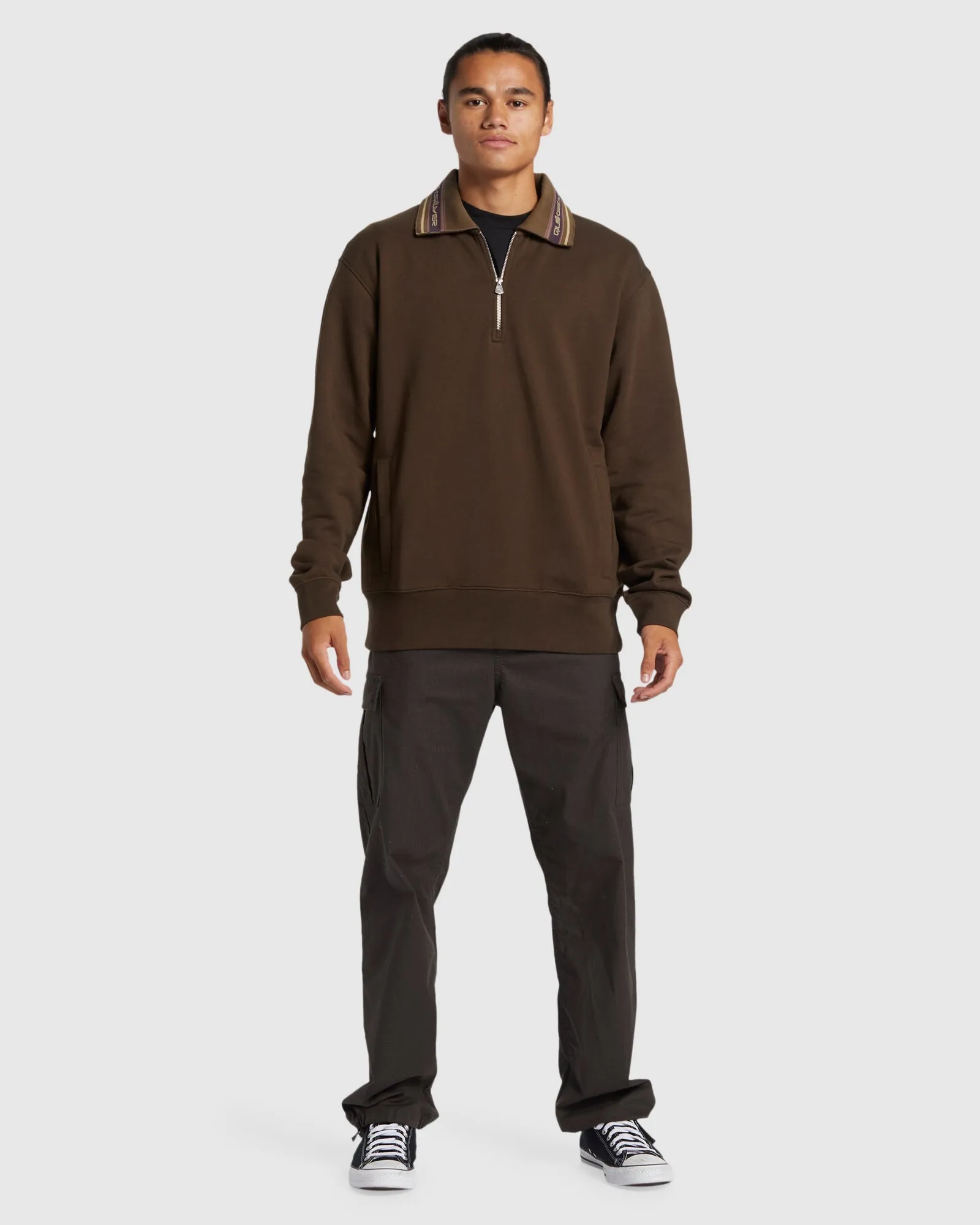 MENS COLLARED HALF ZIP PULLOVER SWEATSHIRT