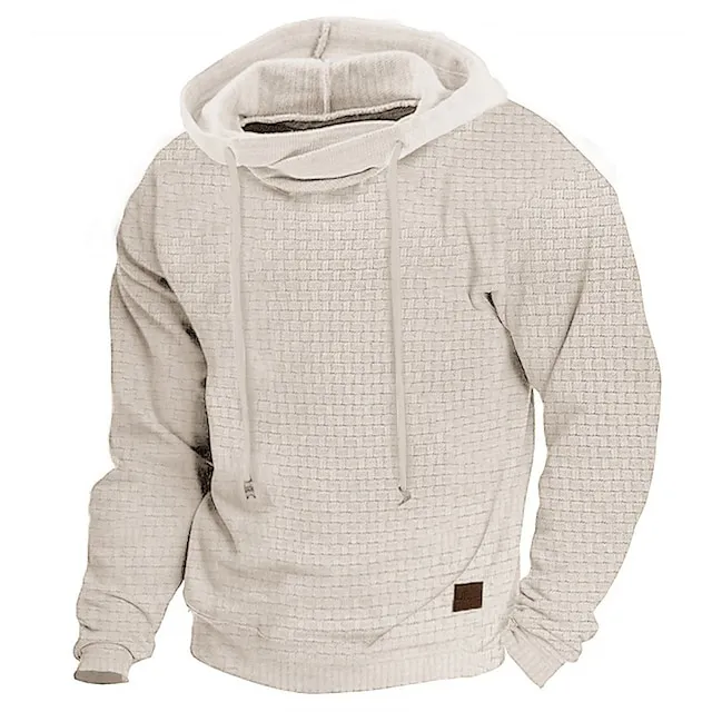 Men's Hoodie Outdoor Sports Solid Color Long Sleeve Daily Tops Apricot 