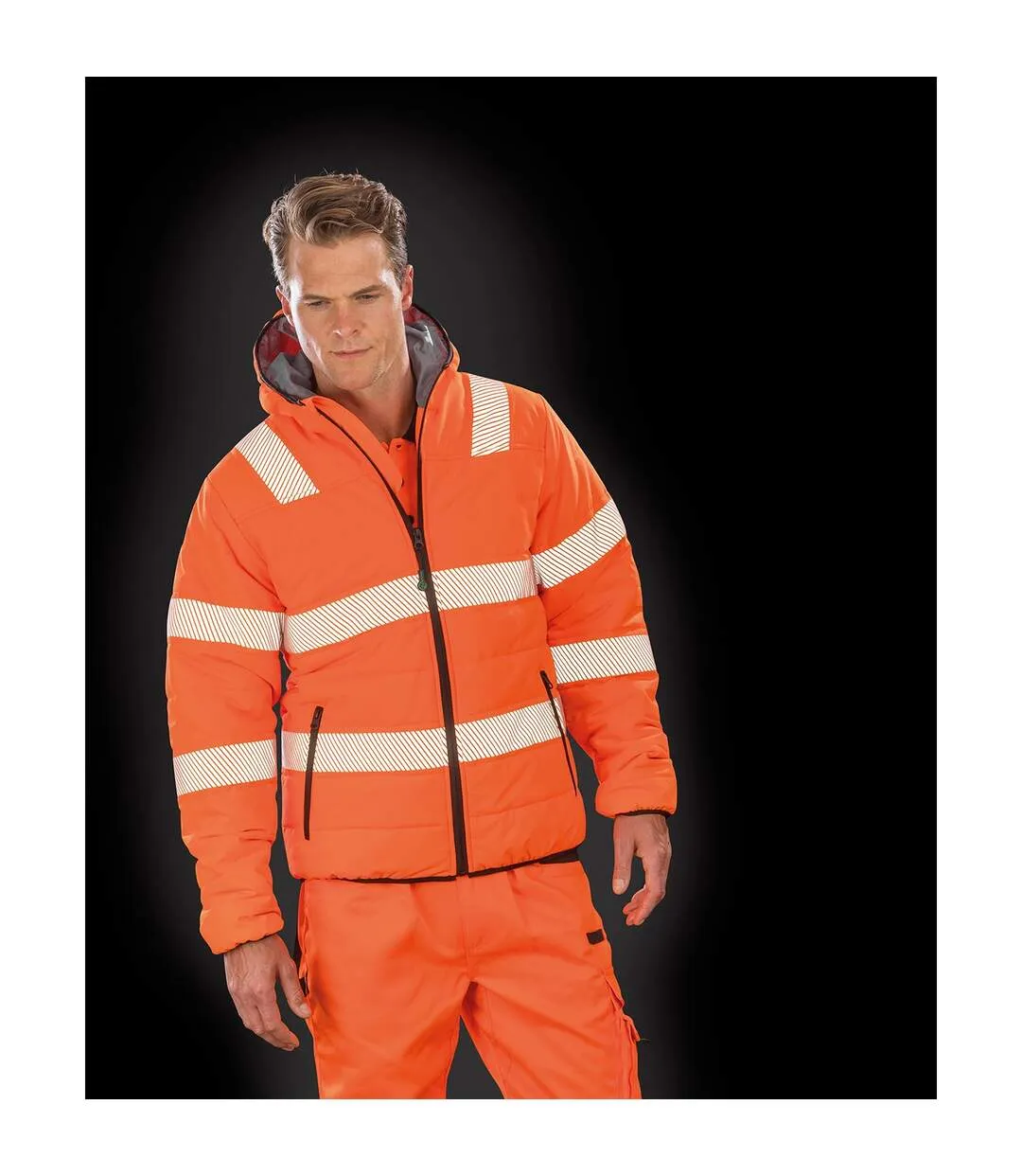 Mens ripstop safety padded jacket fluorescent orange Result Genuine Recycled