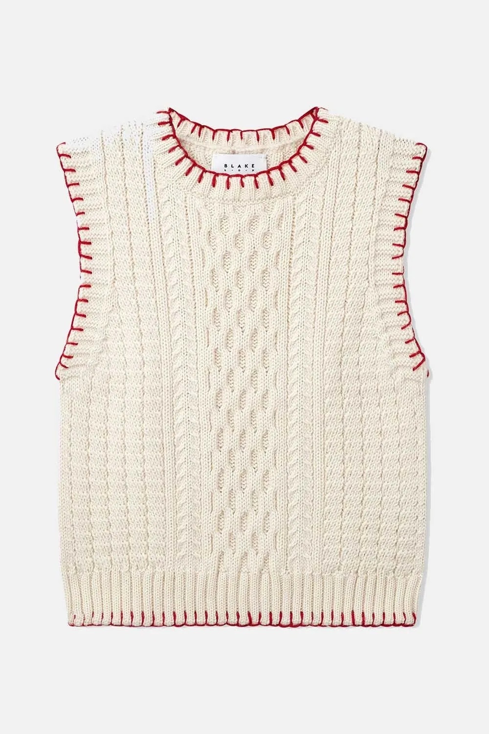 Mercer Aran Vest in Ecru with Red