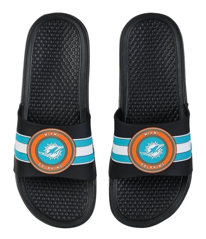 Miami Dolphins FOCO Stripe Raised Slide Sandals