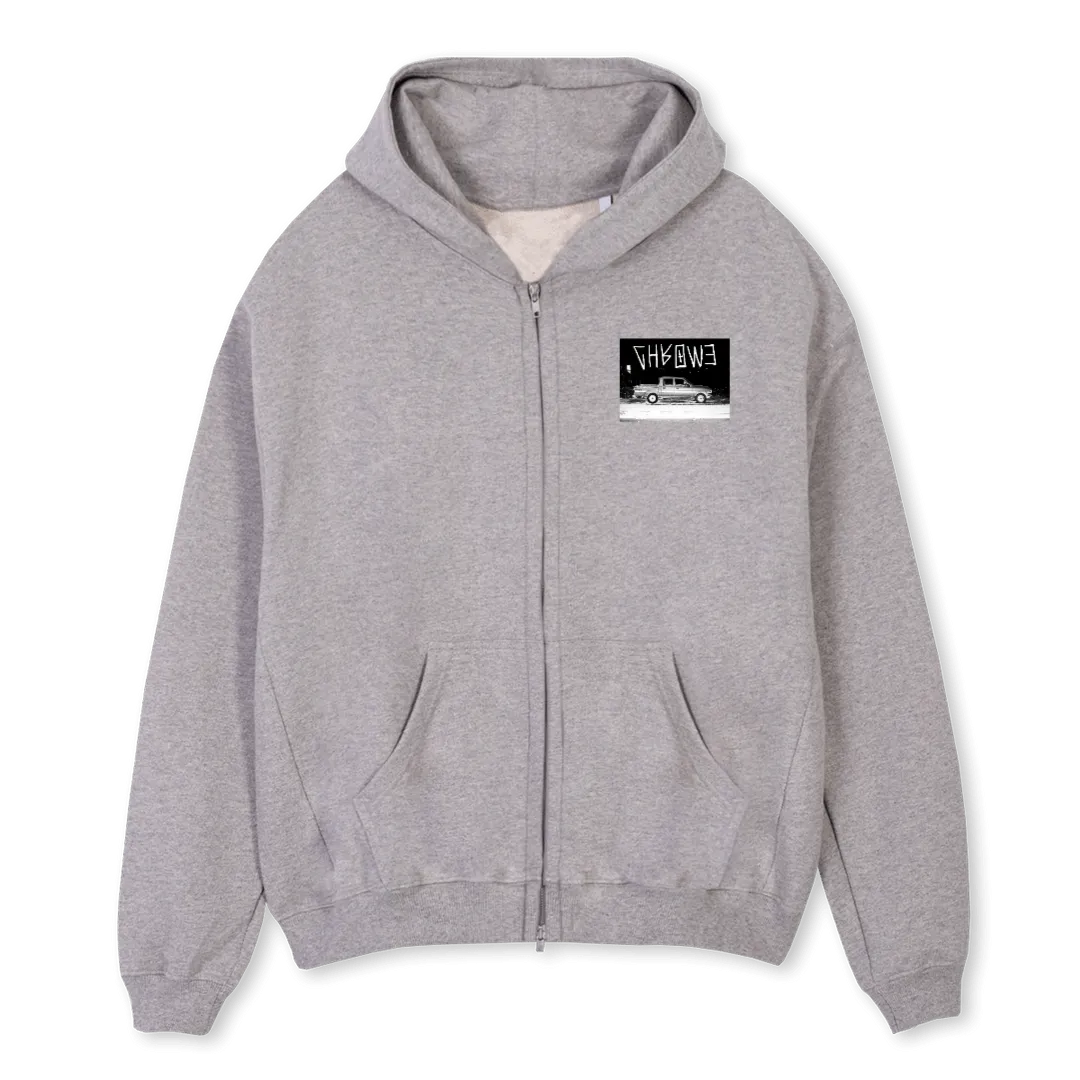 MOTORWAYPROJECT Grey Marl Oversized Zipped Hoodie.