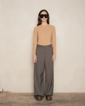 Mud Brown Tailored Wool Trousers