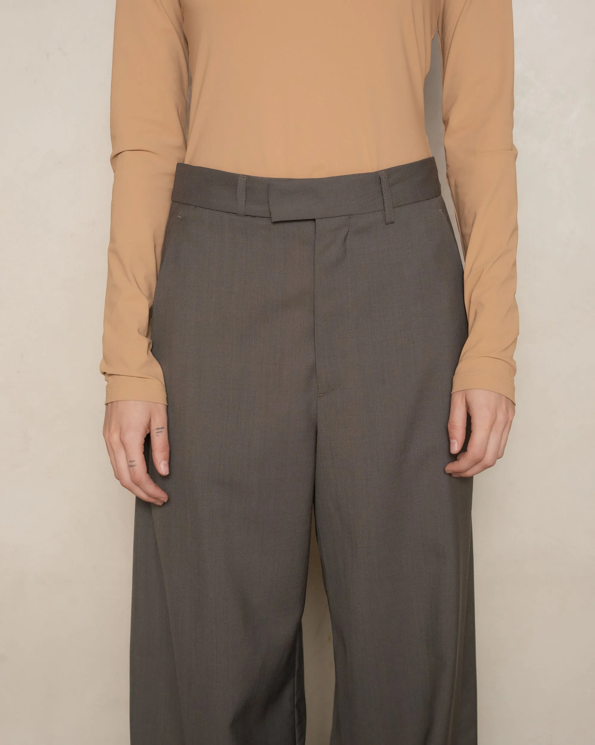 Mud Brown Tailored Wool Trousers