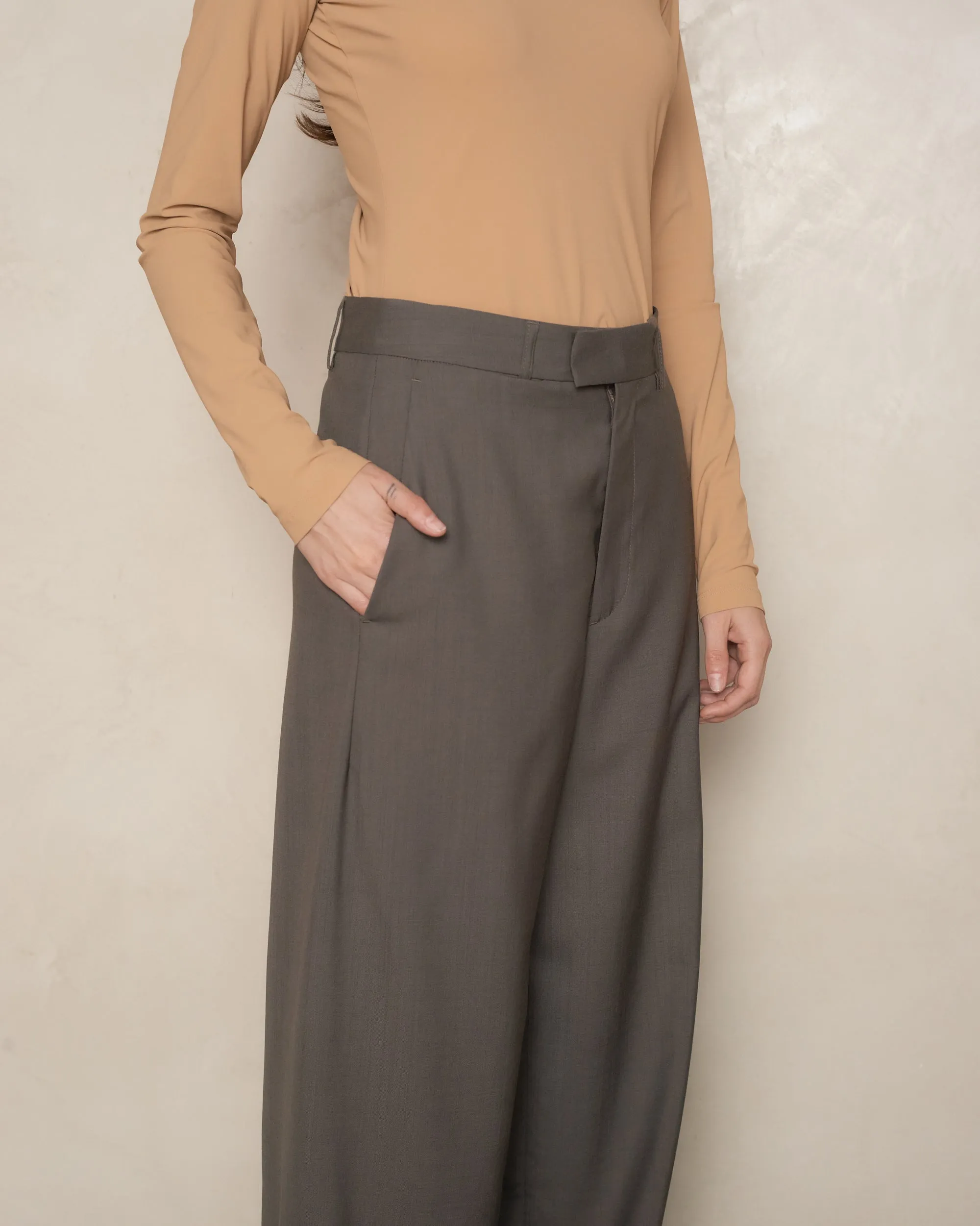 Mud Brown Tailored Wool Trousers