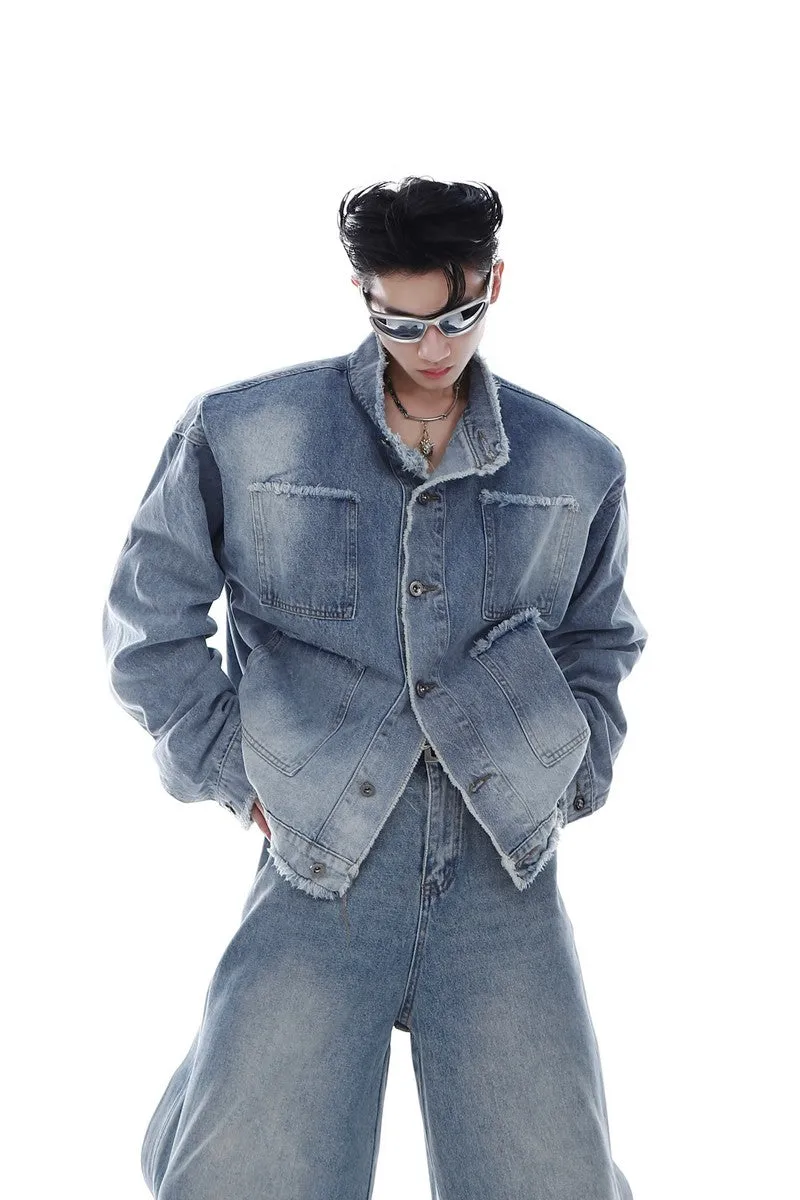 Multi-Pocket Distressed Denim Jacket