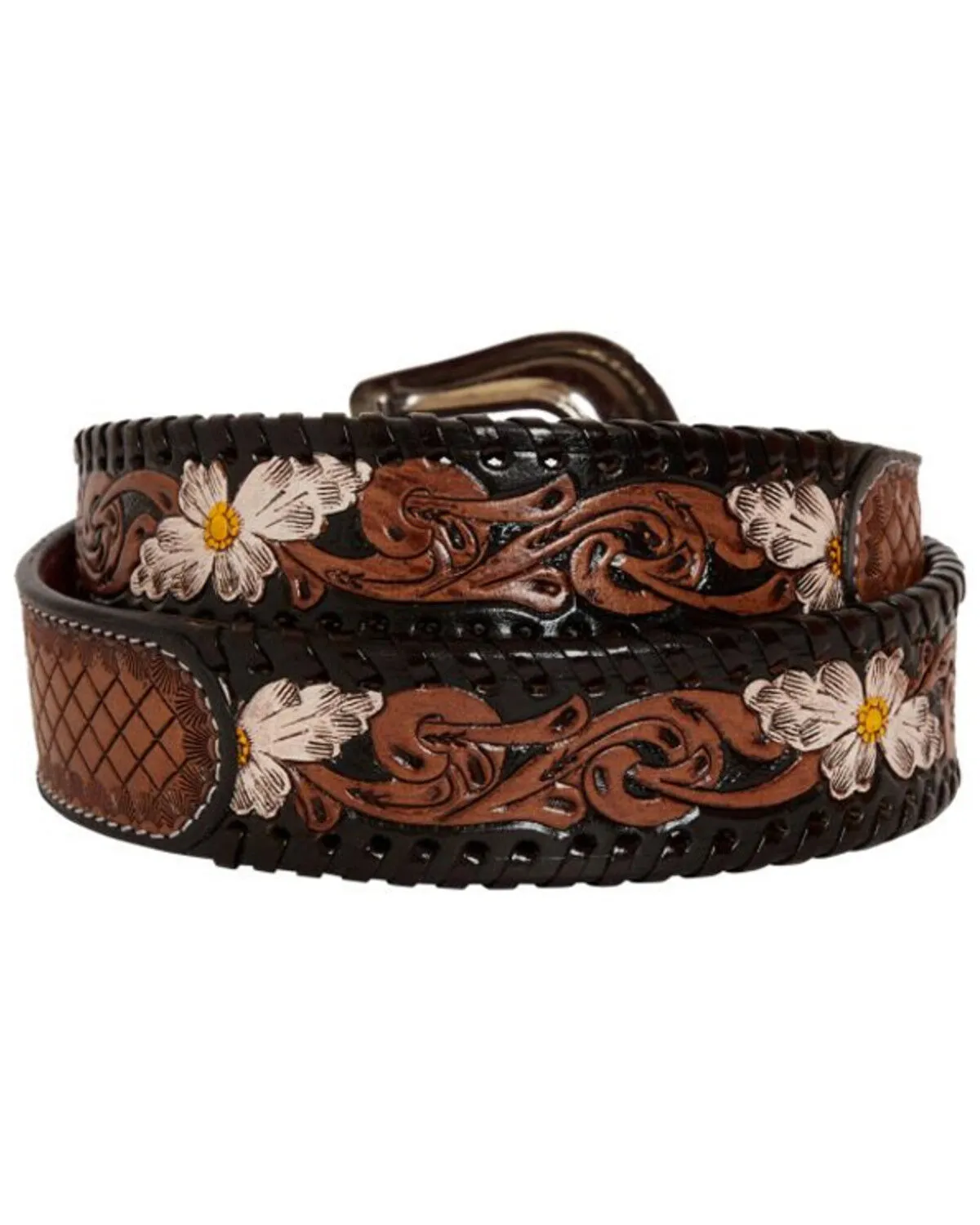 Myra Bag Women's Checkered Brown Hand Tooled Leather Belt