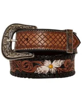 Myra Bag Women's Checkered Brown Hand Tooled Leather Belt