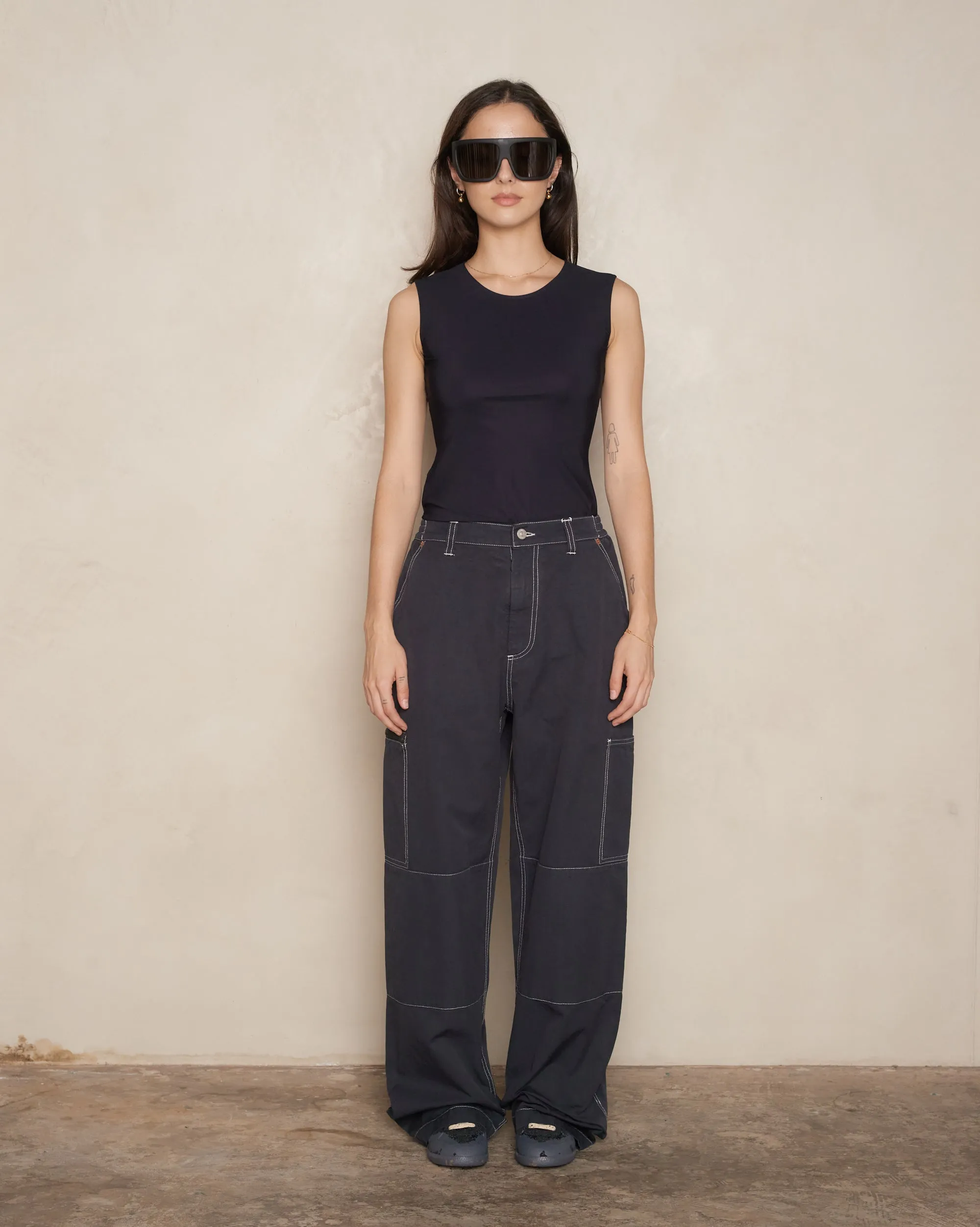 Navy Numeric Canvas Trousers