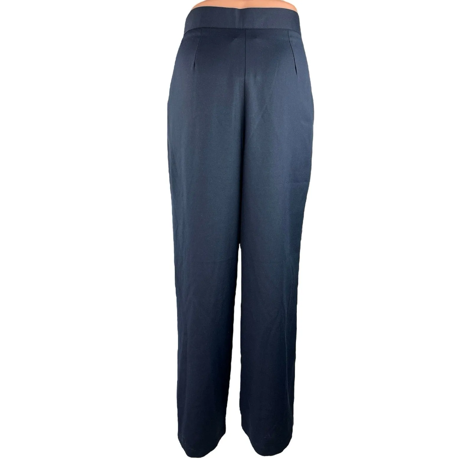 New OAK+FORT Women Blue High Rise Front Pleated Straight Leg Trouser Pants Sz S