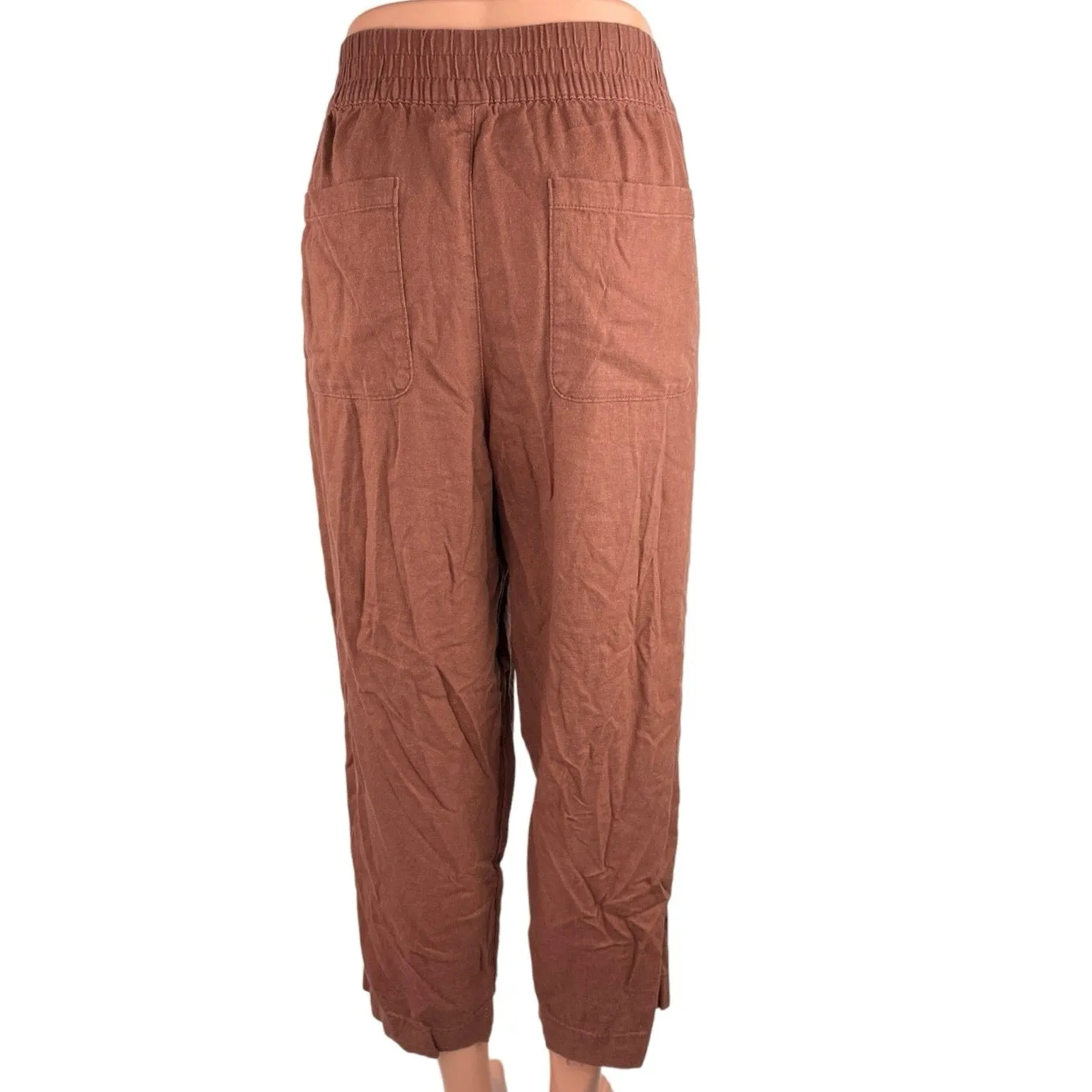 Old Navy Women's Brown High Rise Waist Band Ankle Straight leg Trouser Pants L