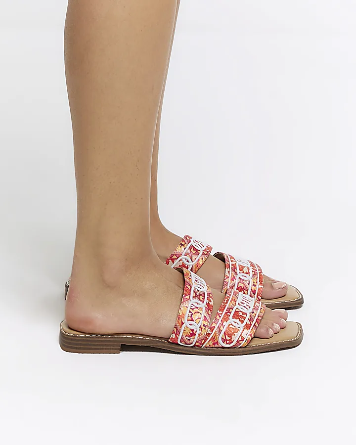 Orange floral Ri strap flat sandals