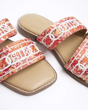 Orange floral Ri strap flat sandals