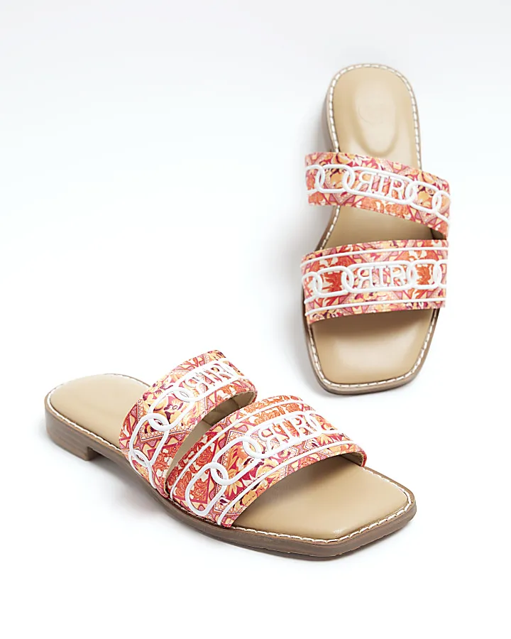 Orange floral Ri strap flat sandals