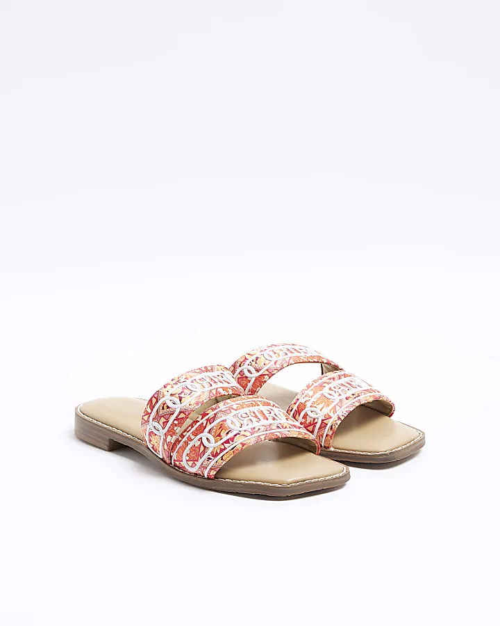 Orange floral Ri strap flat sandals