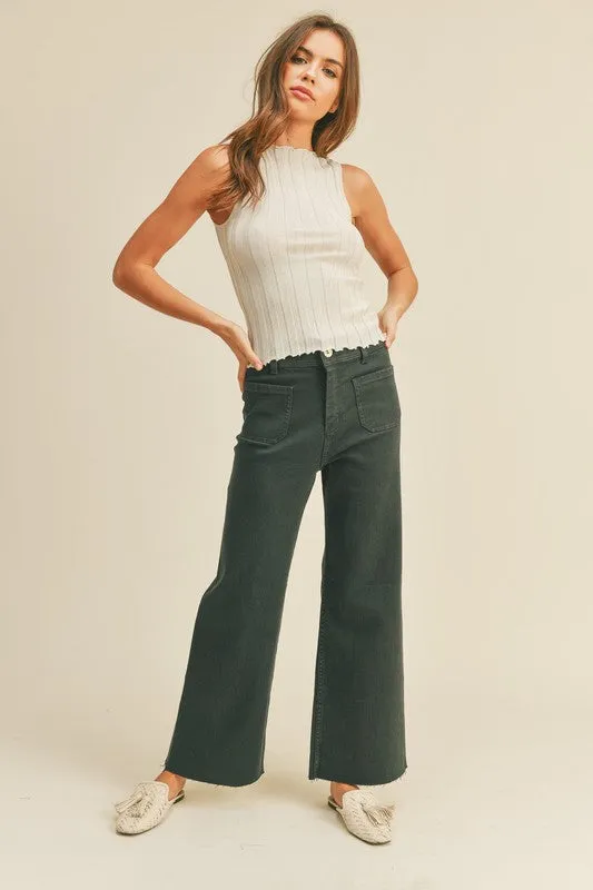 Patricia Front Pocket Wide Leg Denim Pants - Faded Navy