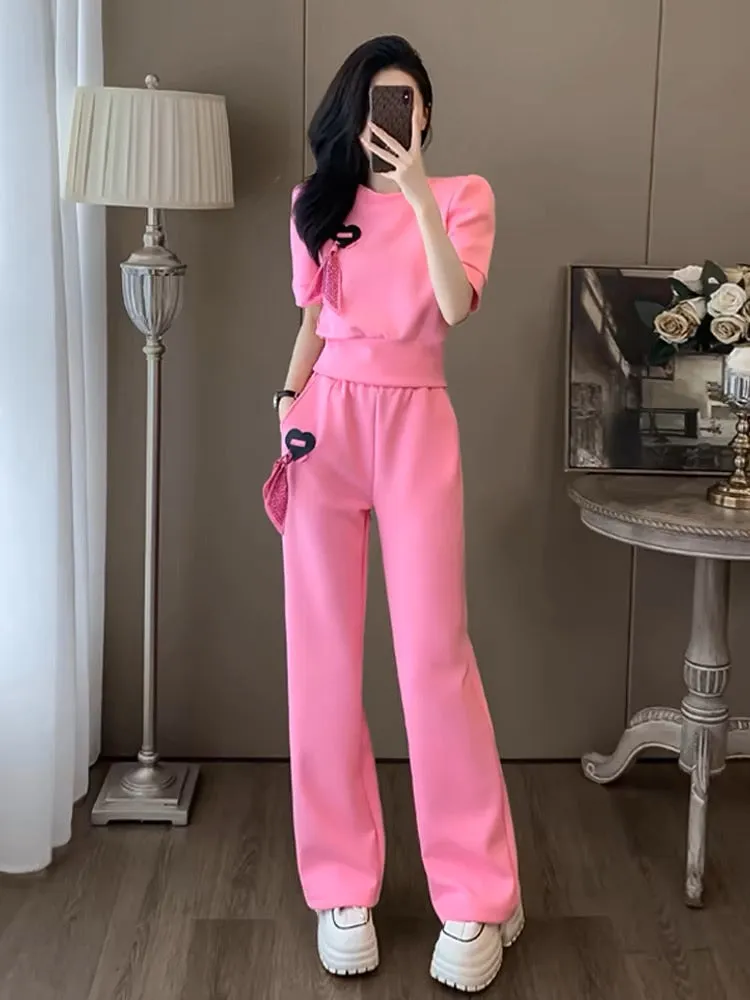 Pink internet celebrity sports and leisure suit for women, summer fashion, slim and beautiful, fashionable street short-sleeved 