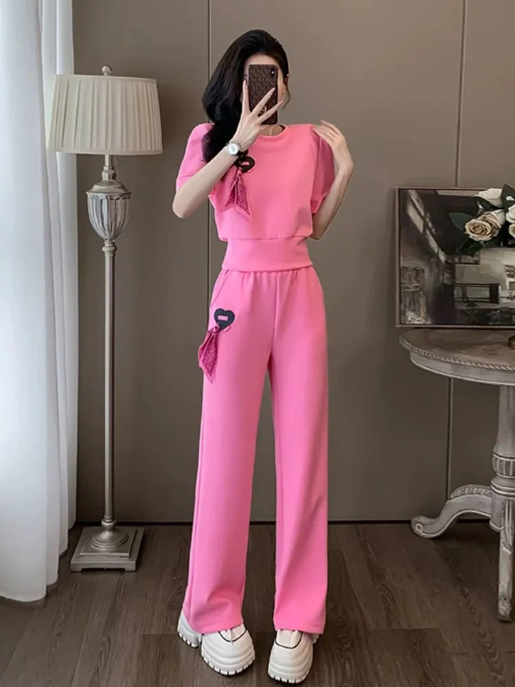 Pink internet celebrity sports and leisure suit for women, summer fashion, slim and beautiful, fashionable street short-sleeved 