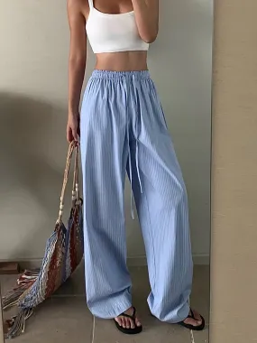 Pinstripe Drawstring Wide-Leg Pants