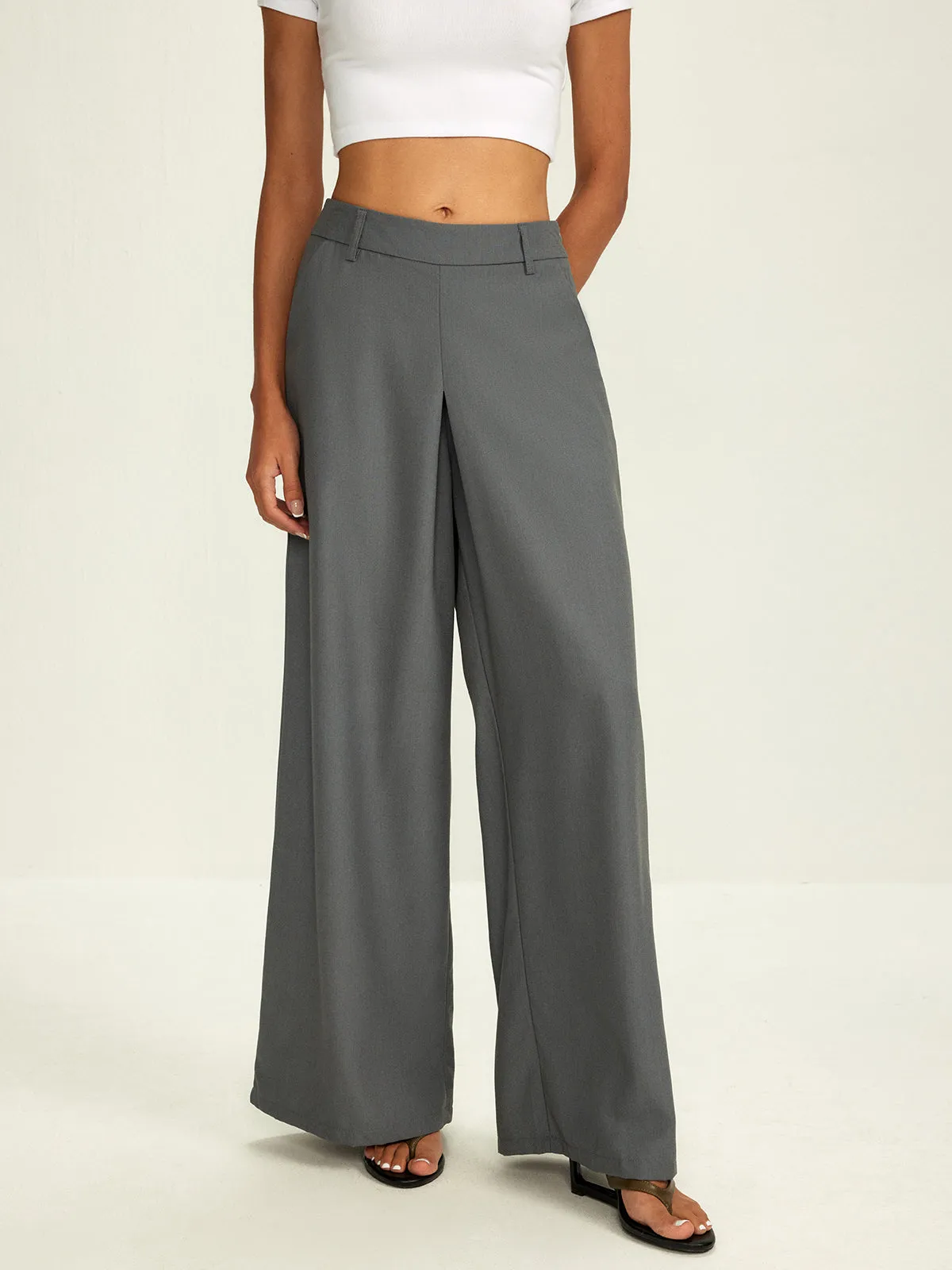 Plain Pockets Suit Wide Leg Pants