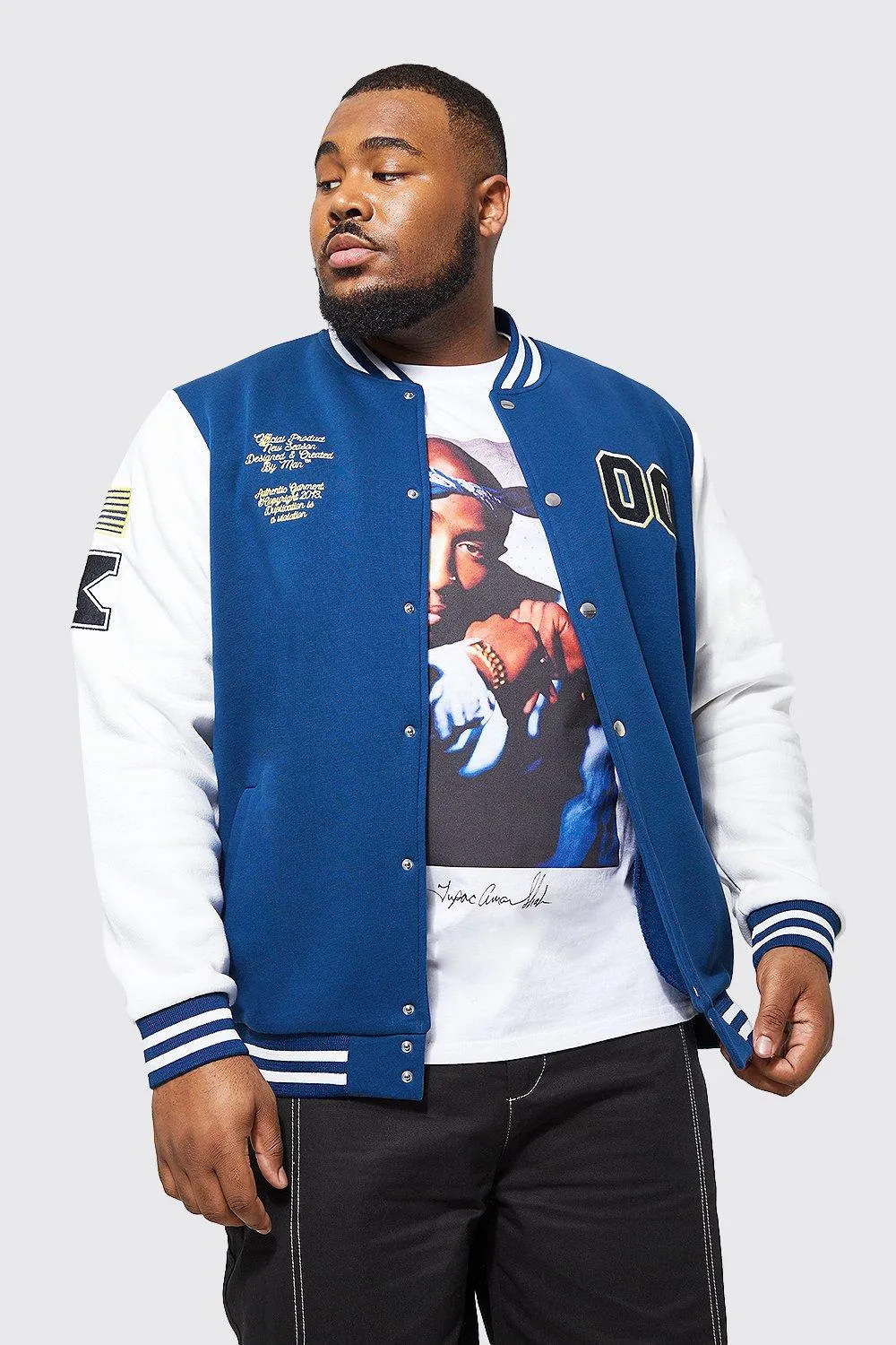 Plus Jersey Varsity Bomber Jacket With Badges