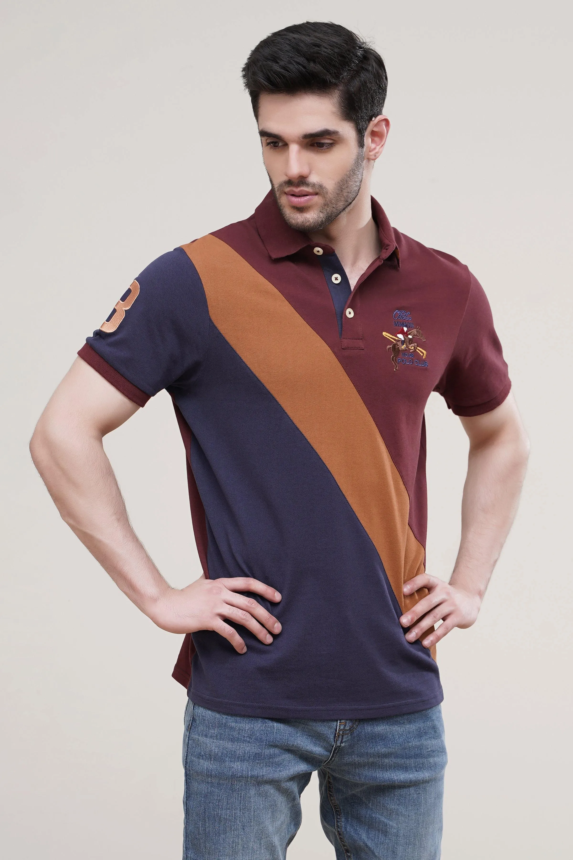 POLO SHIRT CROSS PANNEL MAROON