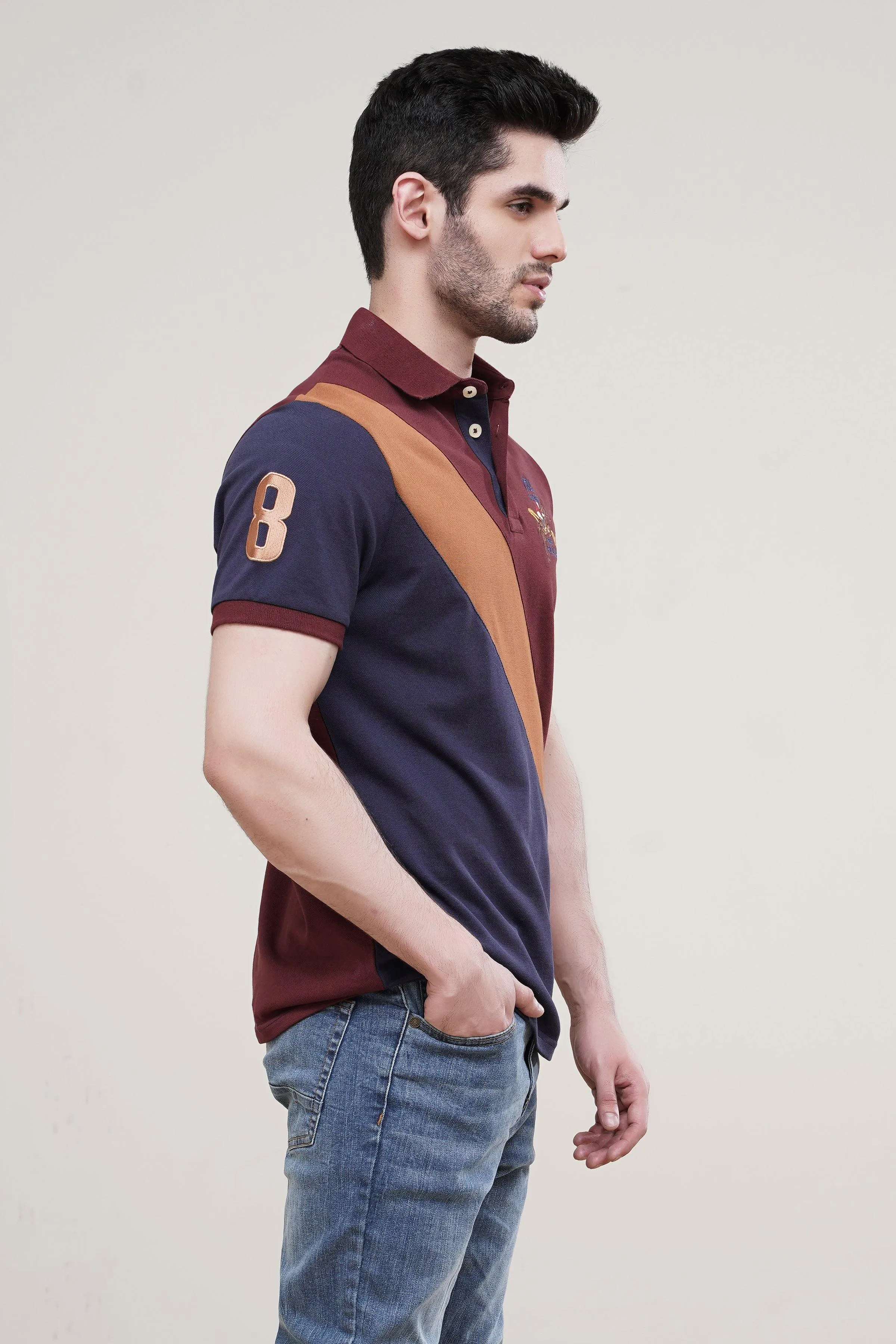 POLO SHIRT CROSS PANNEL MAROON