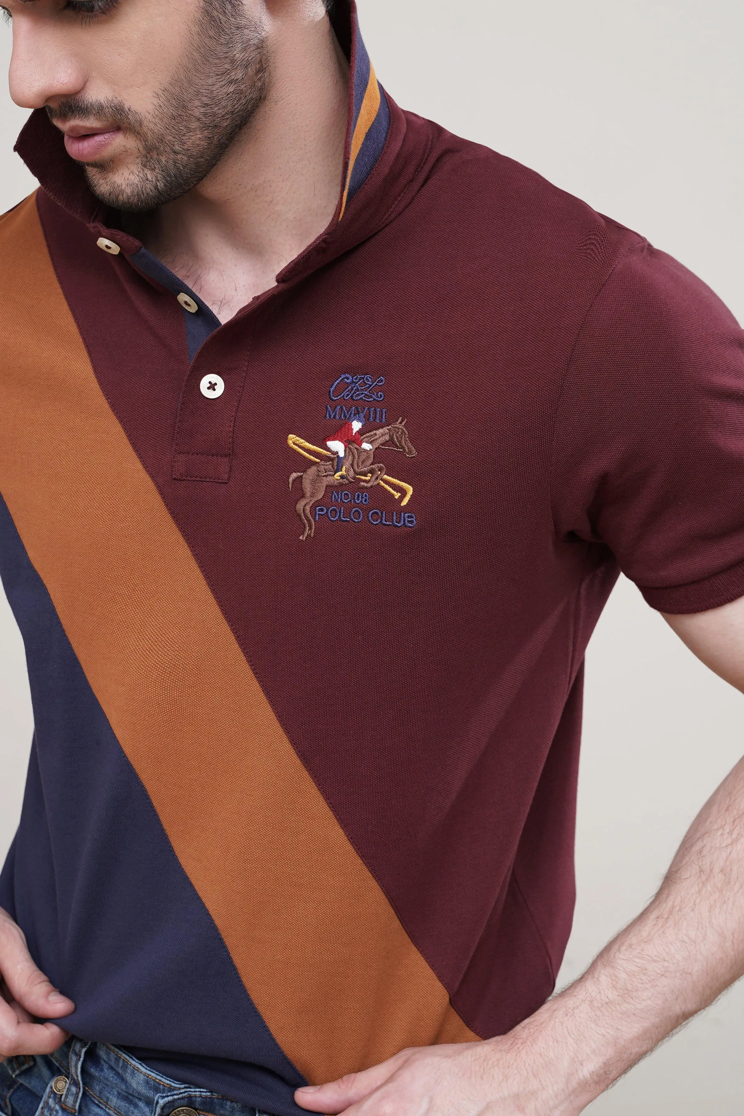 POLO SHIRT CROSS PANNEL MAROON