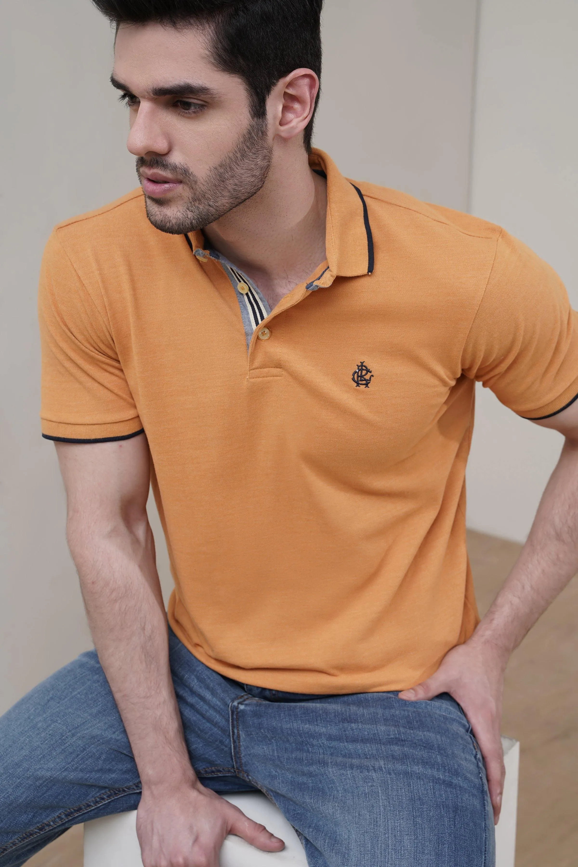 POLO SHIRT TIPPING COLLAR MUSTARD