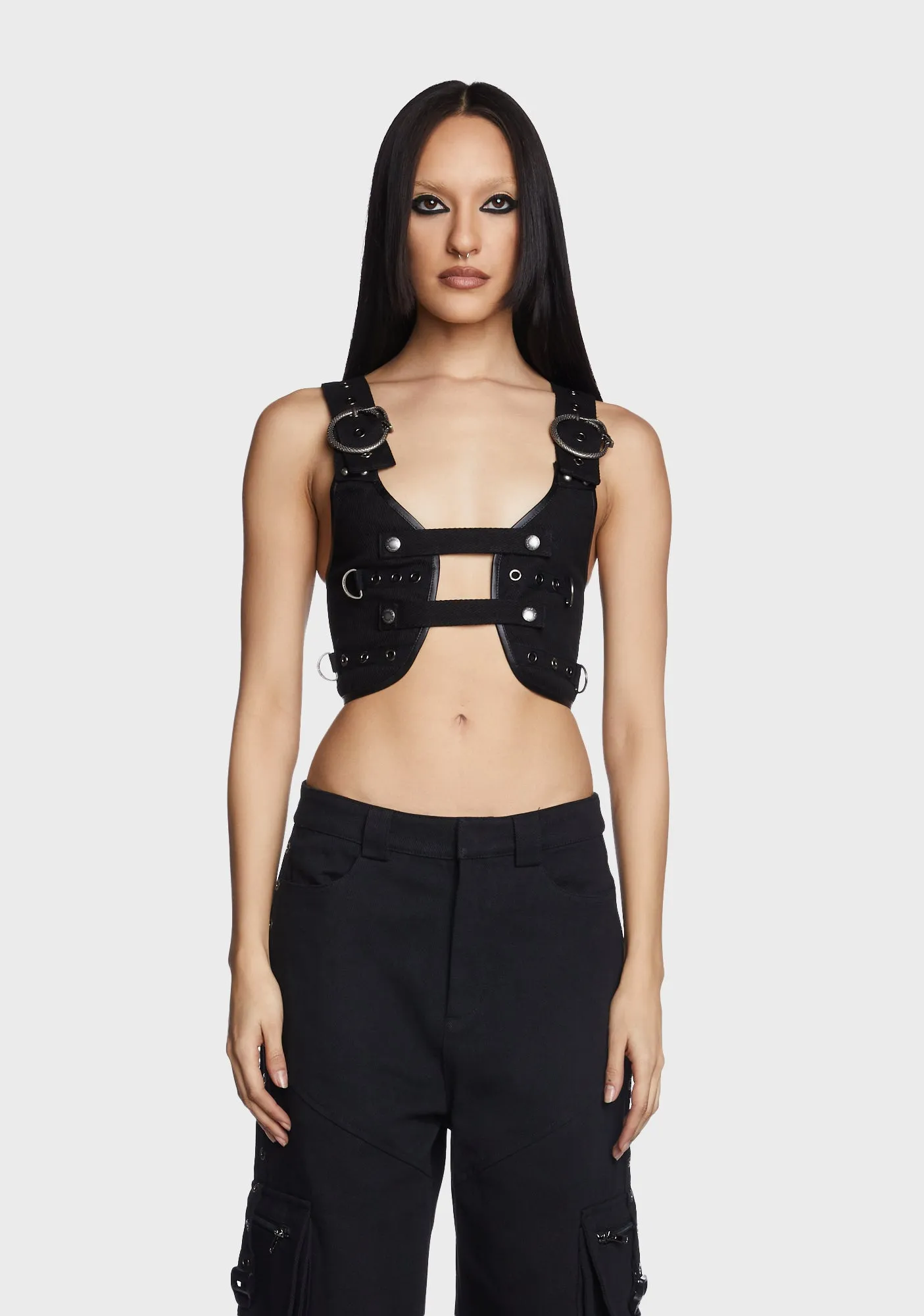 Punk Stretchy Eyelets Mesh Vest-